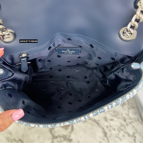 Kate Spade Natalia Denim Tweed Medium Flap Chain Shoulder Bag Crossbody - Picture 7 of 9